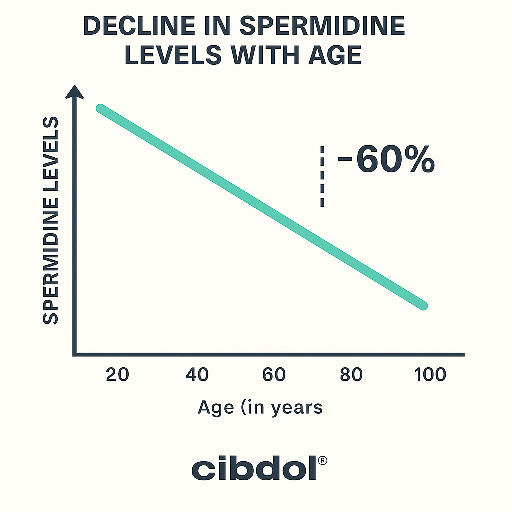 Graph showing decline in spermidine levels with age